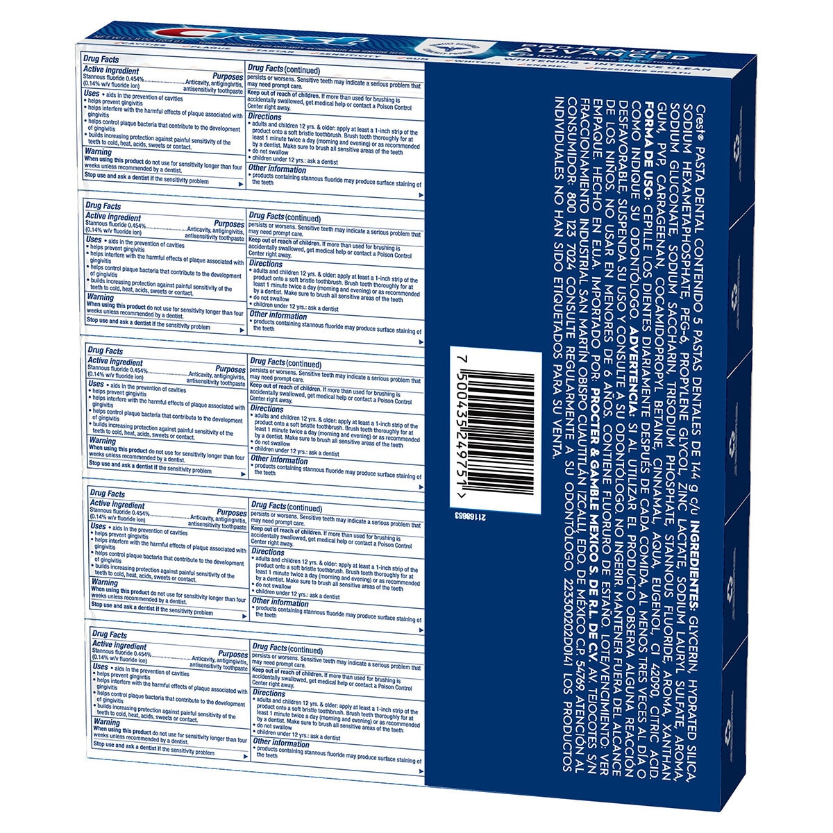 Crest Pro Health Advanced Pasta Dental 5 pzas de 144 gr