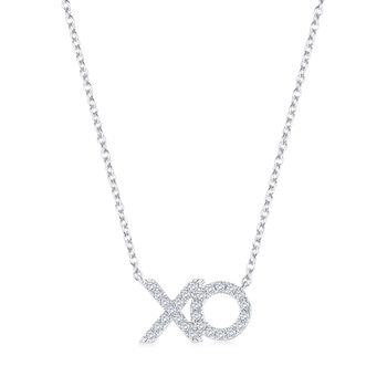 Collar de Diamantes 0.18ctw, con Dije de 'XO', Oro Blanco 14K