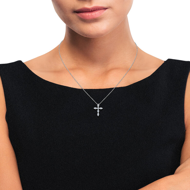 Dije de Cruz de Diamantes, 0.85ctw, Oro Blanco de 14K