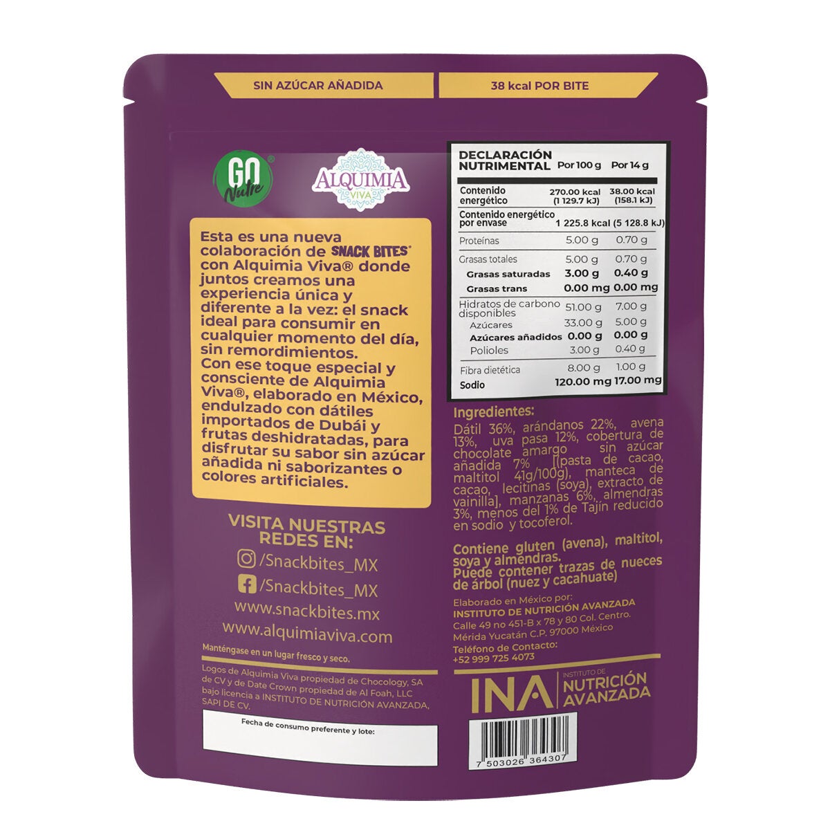 Go Nutre Snack Bites Cubiertas con Chocolate Amargo 454 g Go Nutre Snack Bites Cubiertas con Chocolate Amargo 454 g