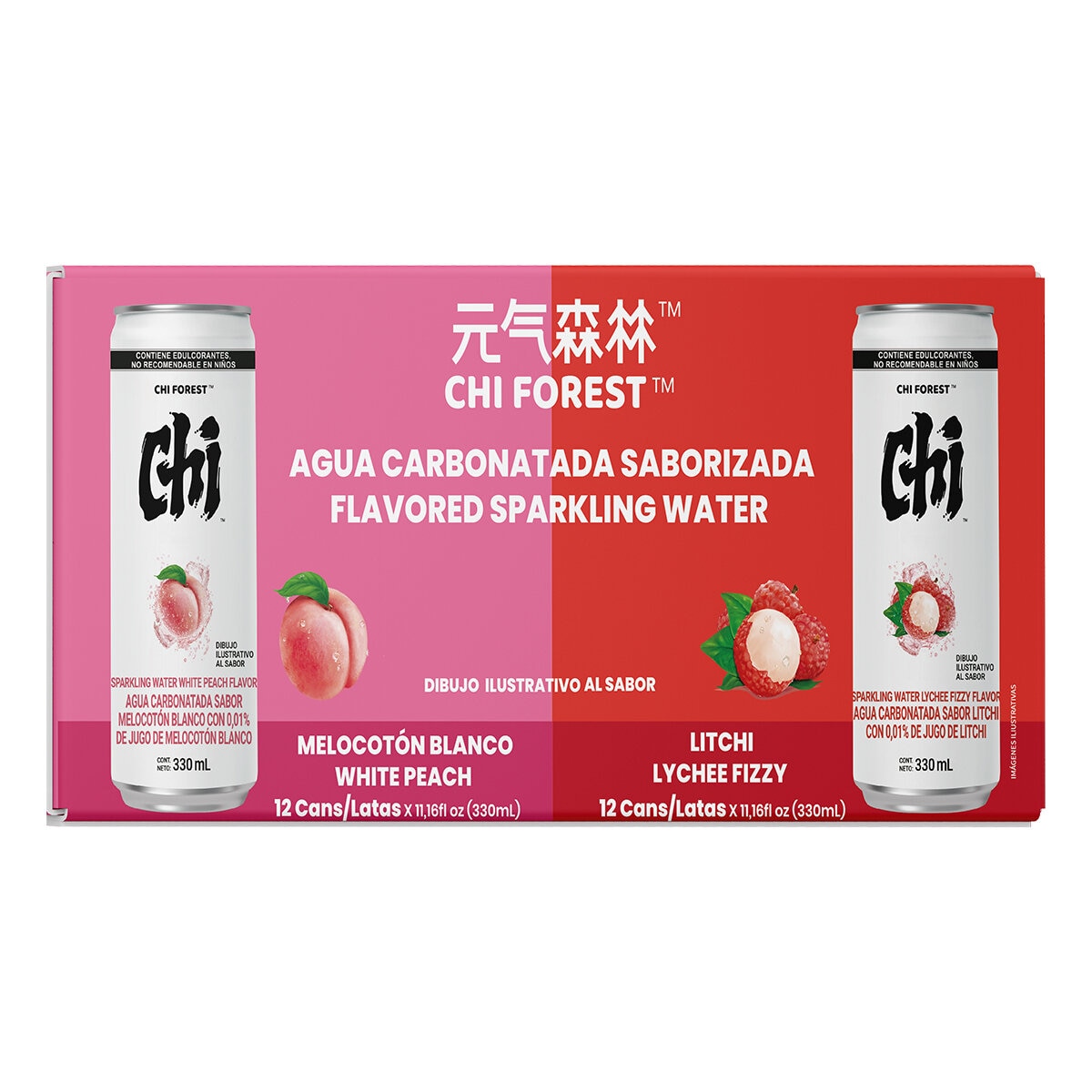 Chi Forest Agua Carbonatada Saborizada 24 pzs de 330 ml