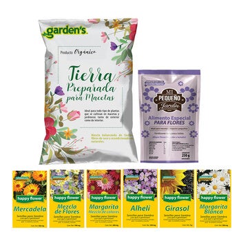 Happy Flower, Kit Jardín de Flores, 6 Variedades de Semillas de Flores + 4 kg de Tierra Preparada Happy Flower, Kit Jardín de Flores, 6 Variedades de Semillas de Flores + 4 kg de Tierra Preparada