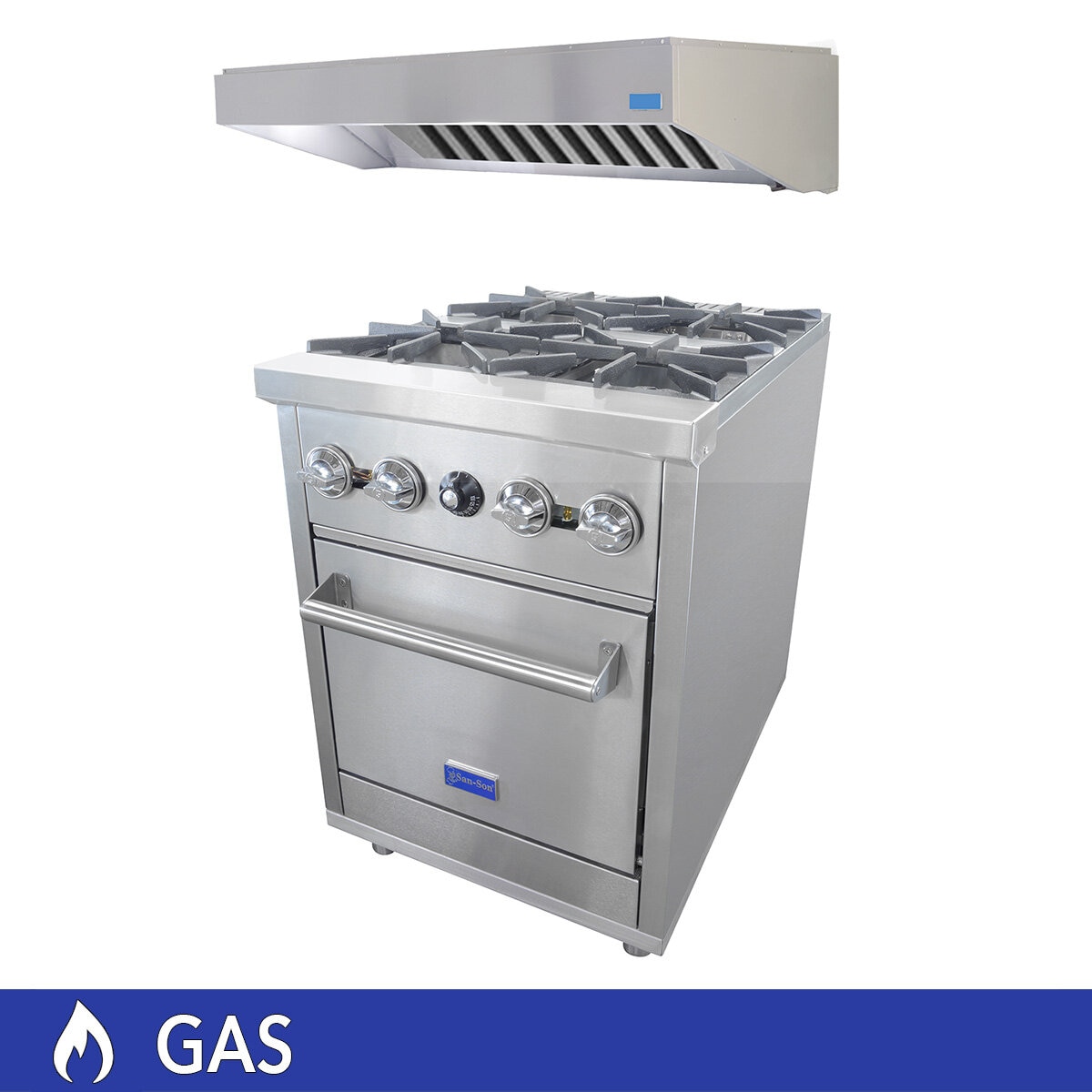San-Son Combo Campana Profesional 80 cm y Estufa Profesional de Gas 4 Quemadores 62 cm