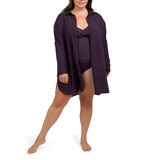 Lands' End Camisa de Playa para Dama Morado Mediana/Larga