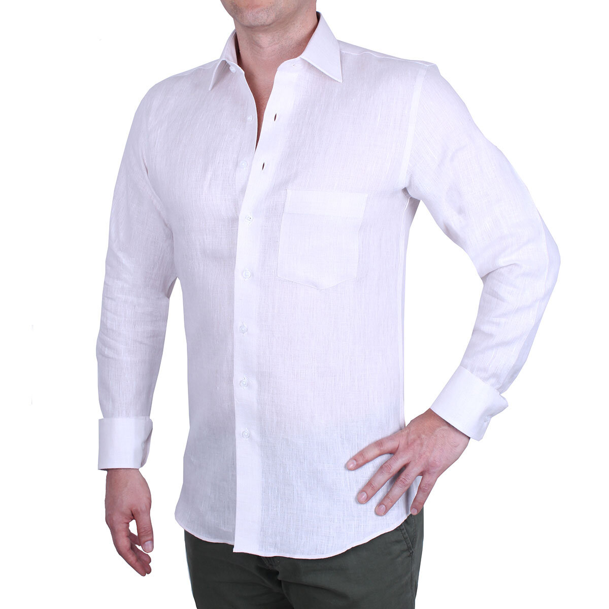 Emporio Colombo, Camisa de Lino para Caballero Corte Regular/Slim en Varias Tallas, Color Hueso