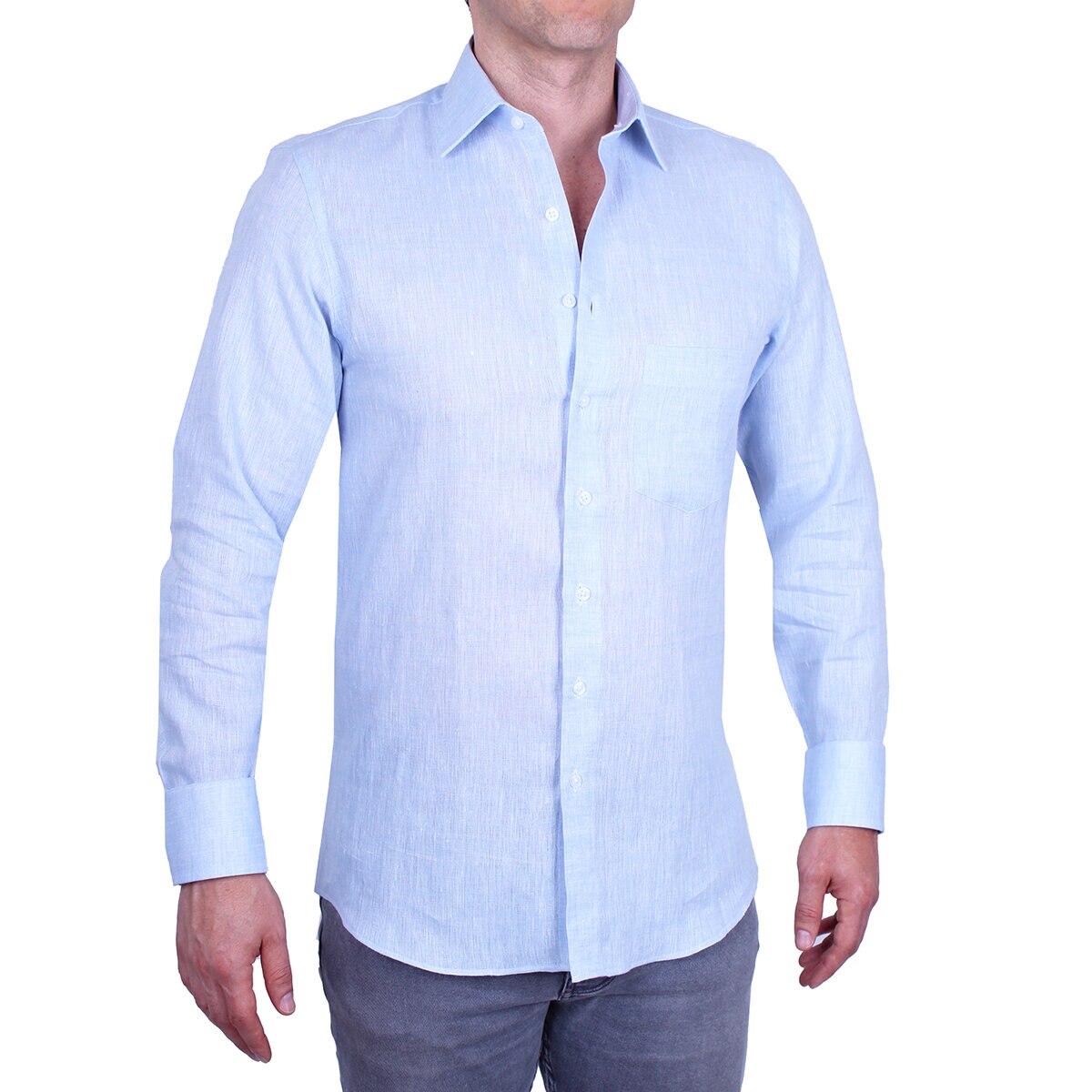 EC CAMISA LINO CABALLERO AZUL CIELO .MX