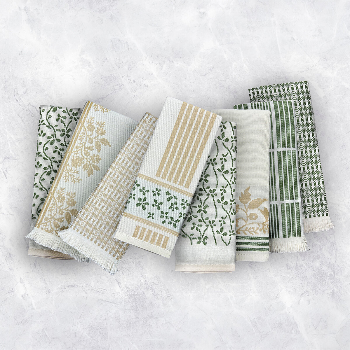 Juego de 8 Toallas de Cocina, Hojas Verdes