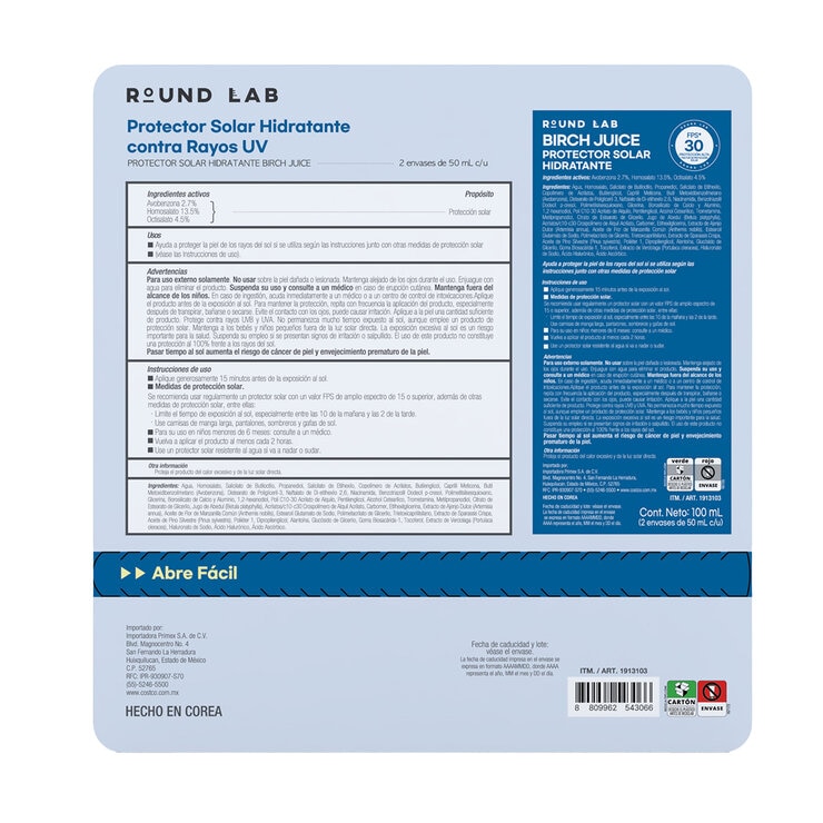 Round Lab Protector Solar Birch Juice 2 pzas
