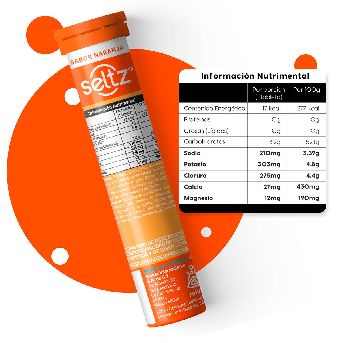 Seltz Eletrolitos 3 Tubos con 13 Tabletas Efervescentes c/u Sabor Naranja