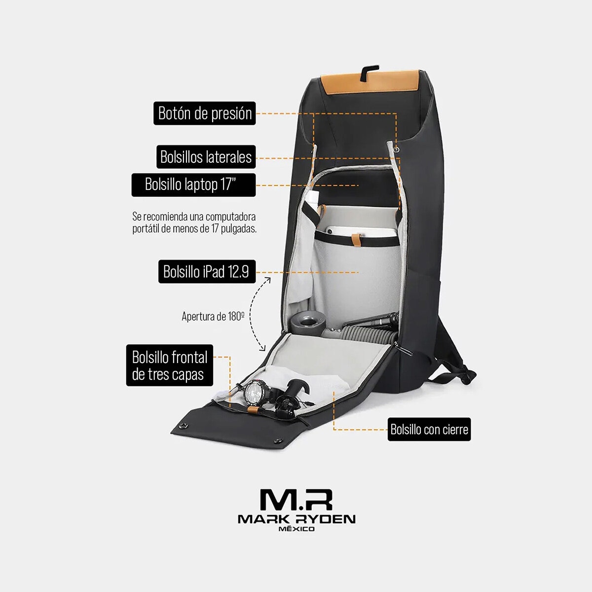 Mark Ryden, Mochila Ejecutiva Expandible para Laptop de 17”– Aesthetic, Impermeable y con Apertura 180° Mark Ryden, Mochila Ejecutiva Expandible para Laptop de 17”– Aesthetic, Impermeable y con Apertura 180°