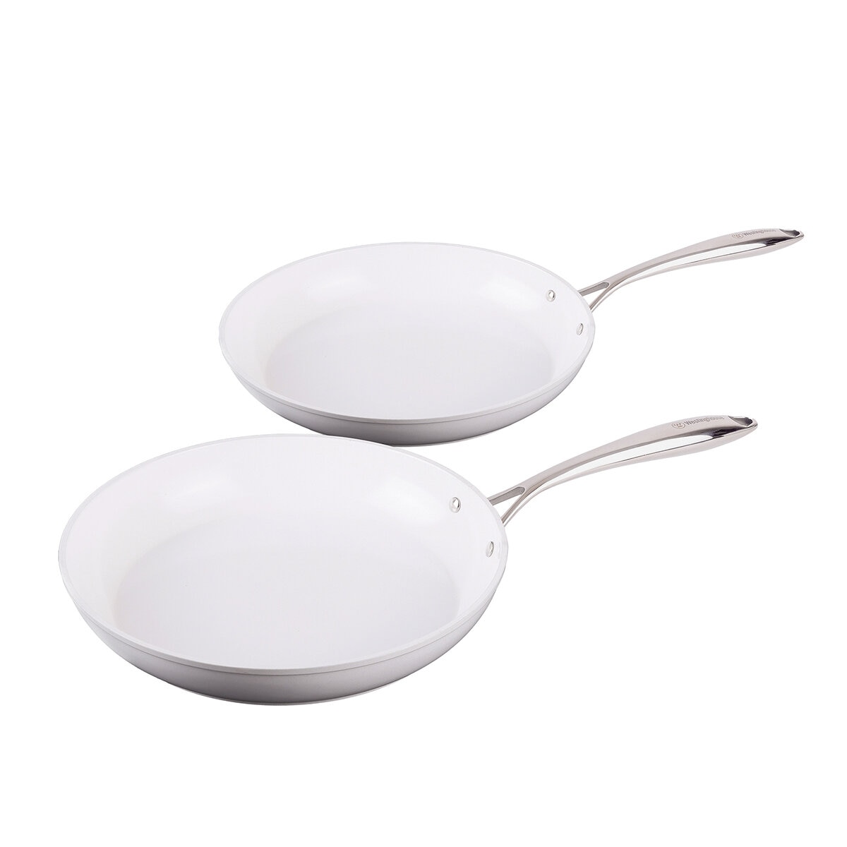 Westinghouse, Set de Sartenes 24 y 30 cm, Cerámica Blanca, Acero Inoxidable