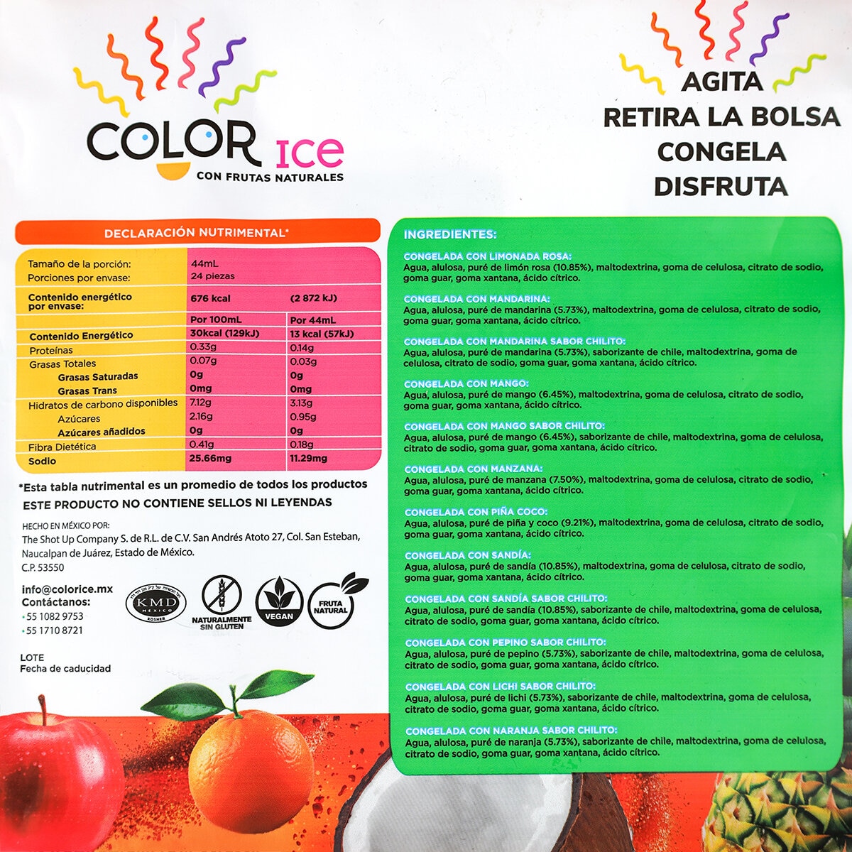 Color Ice Congeladas de Frutas 24 piezas de 44 ml c/u