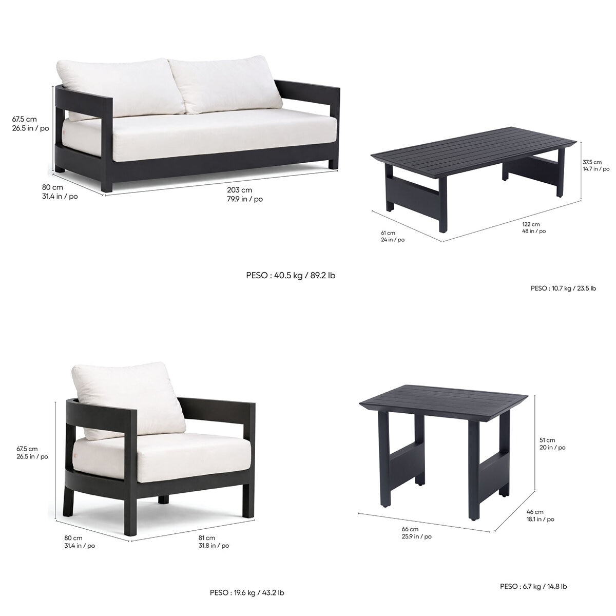 MoDe Living, Sanford Estate Colección de Patio color Blanco, 15 piezas