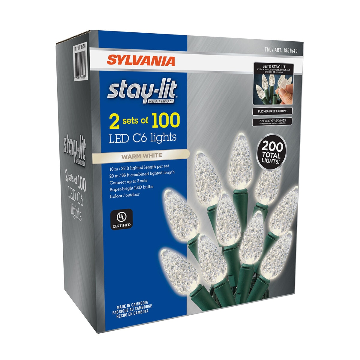 Sylvania Series Navideñas de 100 Luces LED, Blanco Cálido