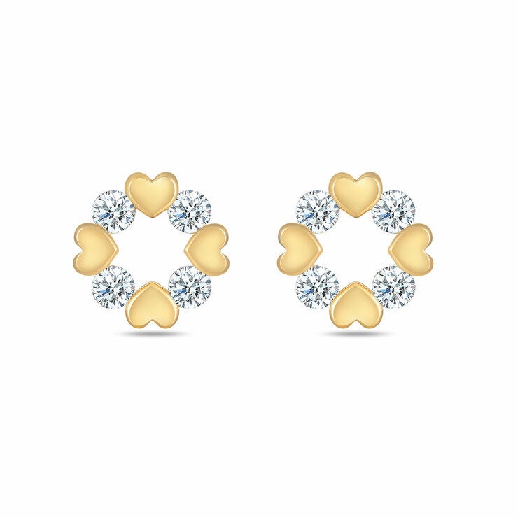 Aretes de Diamantes 0.30ctw con Corazones, Oro Amarillo 14K