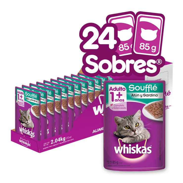 Alimento para Gato, Whiskas Pouches Soufflé Sabor Atún y Sardina 24 de