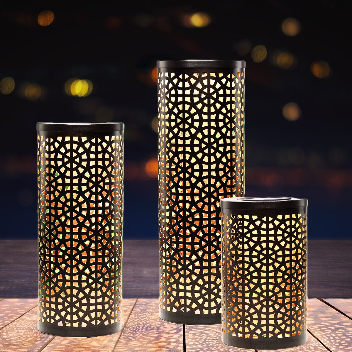 Mullally, Pilares de Luz Led con Paneles Solares, 3 Piezas