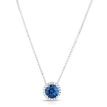Dije de Topacio Azul y Diamantes, Oro Blanco de 14kt
