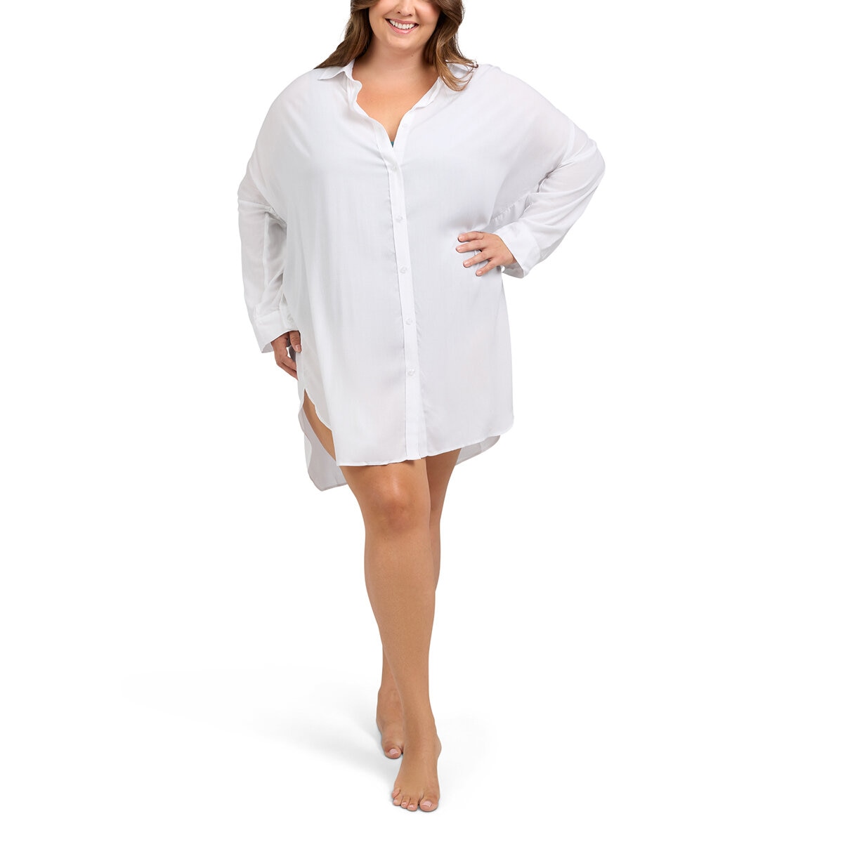 Lands' End Camisa de Playa para Dama Blanco Extra Chica/Chica