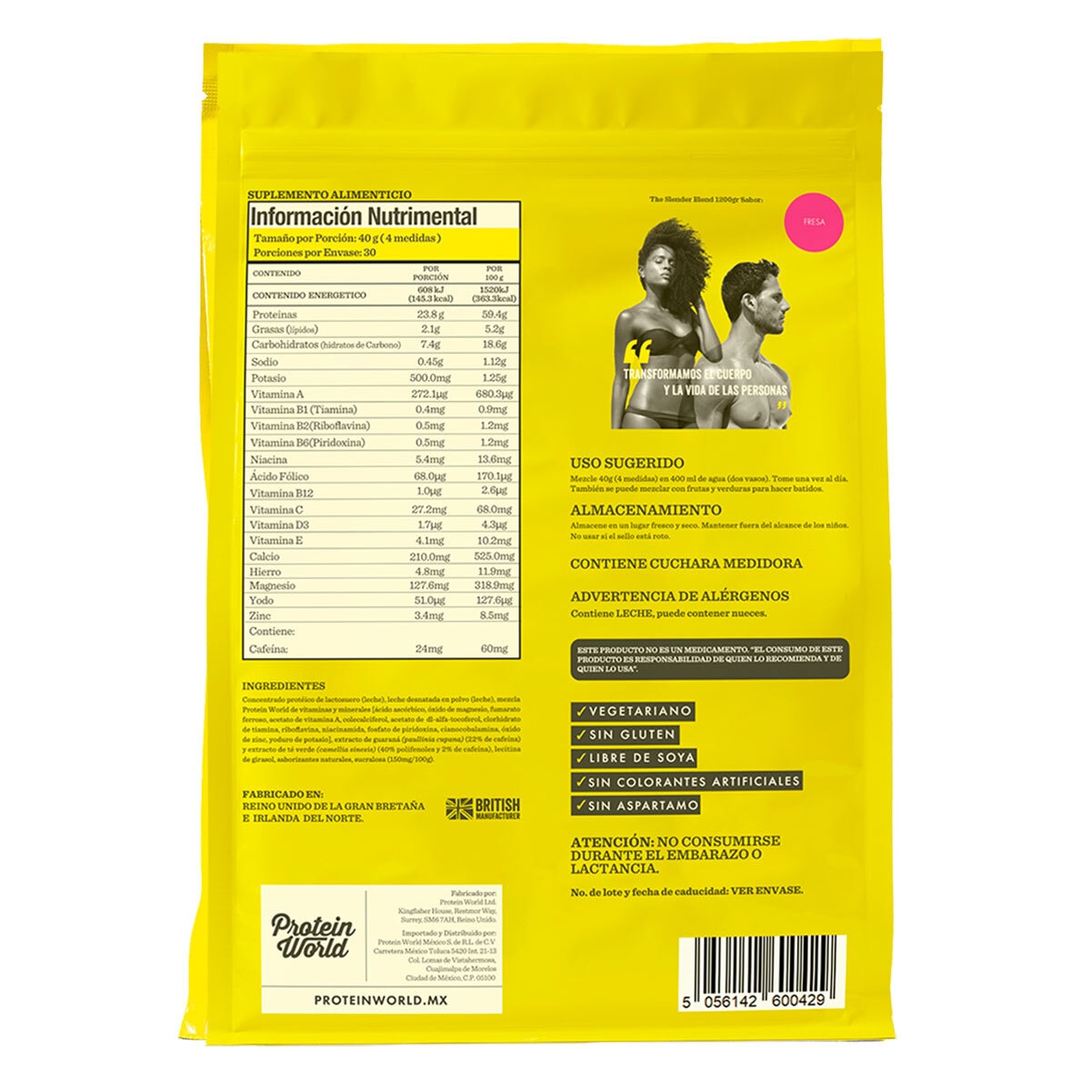 Protein World Slender Proteína en Polvo Sabor Fresa 1.2 kg