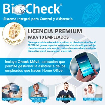 BioCheck, Licencia Premium por 1 Año para 10 Empleados 