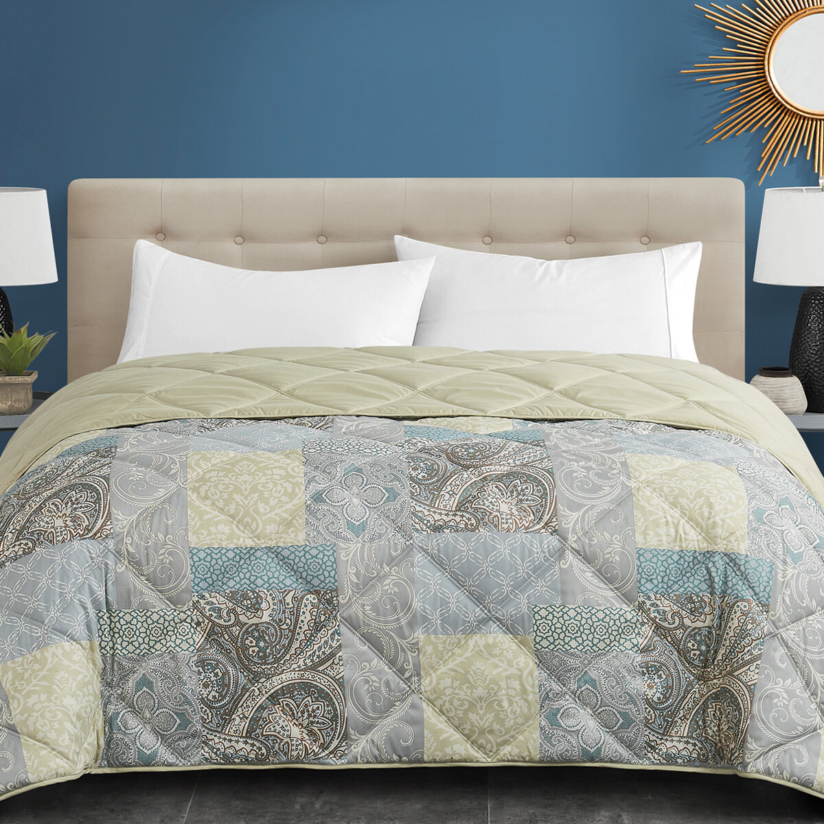 Seasons Collection Colcha con Relleno Alternativo Tamaño King PATCHWORK KHAKI