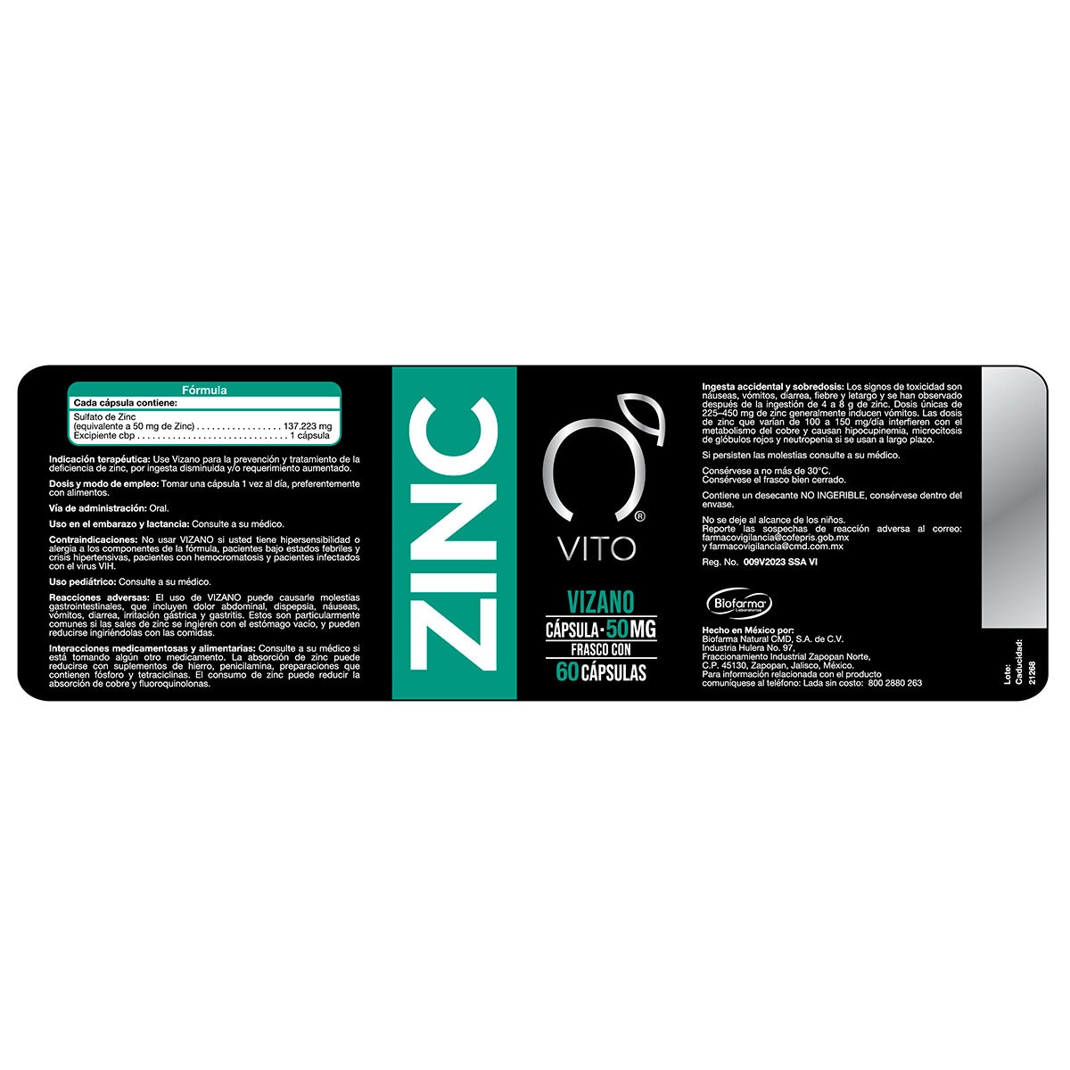 Vito Zinc 50mg 2 Frascos con 60 Cápsulas c/u