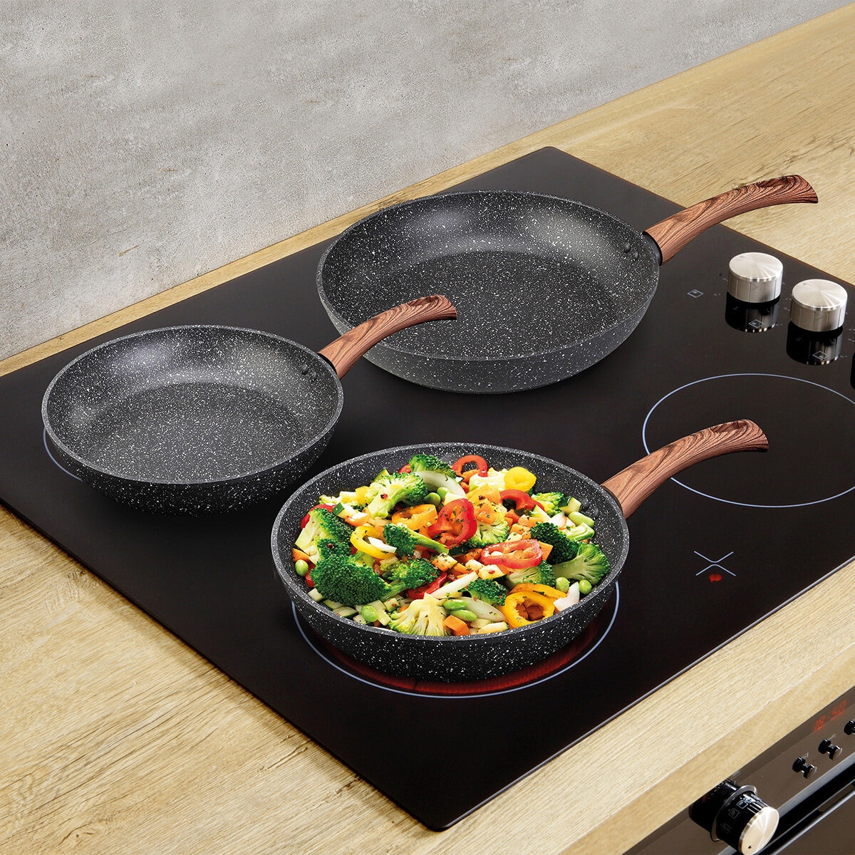 Westinghouse, Batería de Cocina, Marmol Negro, Mango de Madera, 3 piezas