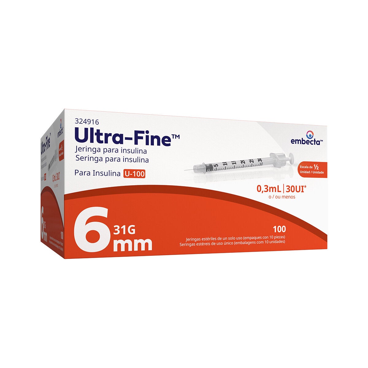 BD Jeringa Ultra-Fine 0.3mL 31G 6mm c/100 Piezas Autocontenidas BD Jeringa Ultra-Fine 0.3mL 31G 6mm c/100 Piezas Autocontenidas