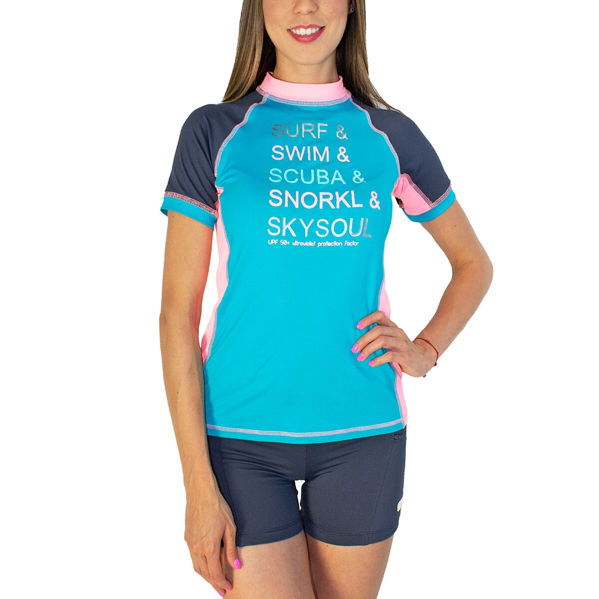 Skysoul Playera de Surf, UPF +50, Manga Corta, para Dama