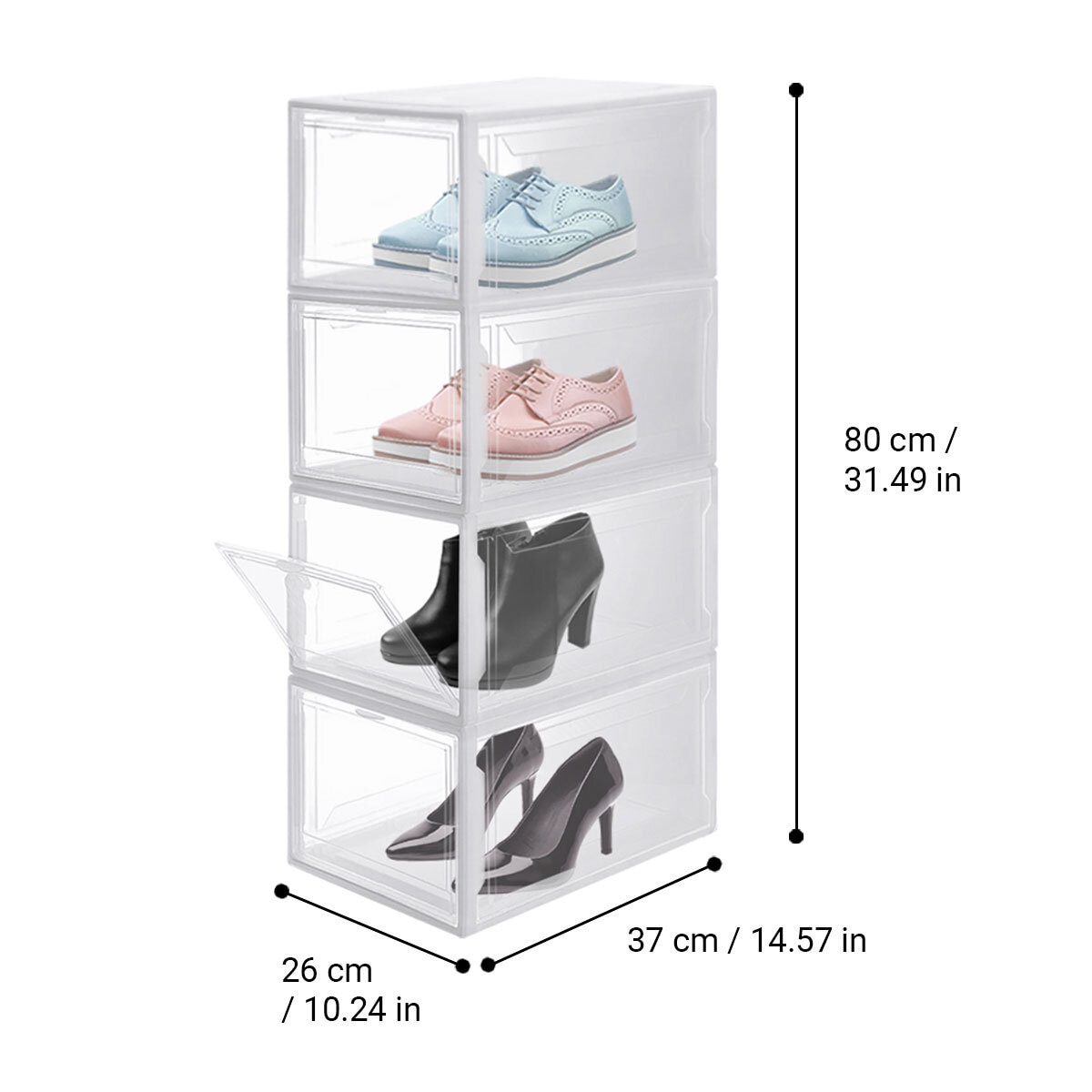 AG Box, Set de 4 Cajas de Zapatos Apilables Premium, Blanco