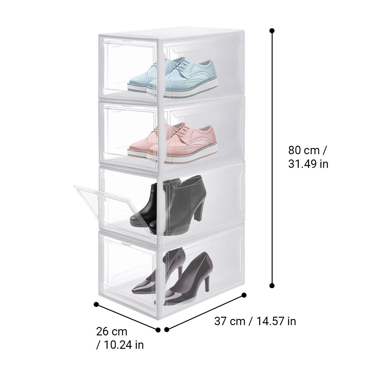 AG Box, Set de 4 Cajas de Zapatos Apilables Premium, Blanco