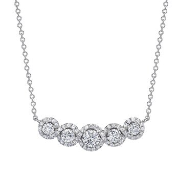 1.00ctw, Collar de Diamantes, Corte Redondo, Oro Blanco de 14kt, Cadena de 43.18 cm