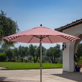 SunVilla, Sombrilla Cabana Redonda de Rayas con Poste Recto de 3.3m, Color Rojo