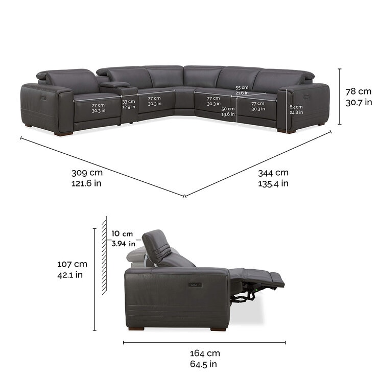 Aiden & Ivy, Karson, Sofá Seccional Reclinable de Piel con Sistema Eléctrico Aiden & Ivy, Karson, Sofá Seccional Reclinable de Piel con Sistema Eléctrico