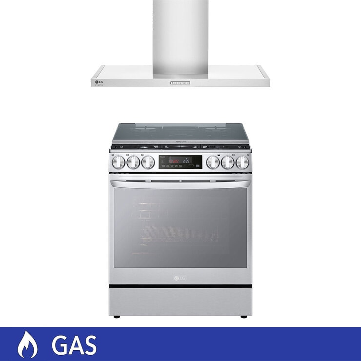 LG Combo Estufa de Gas 5 quemadores 76 cm y Campana de Pared 90 cm