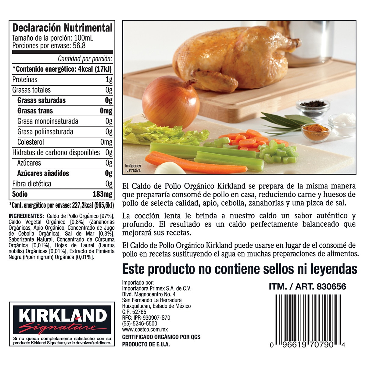 Kirkland Signature Caldo de Pollo Orgánico 6 pzas de 946 ml