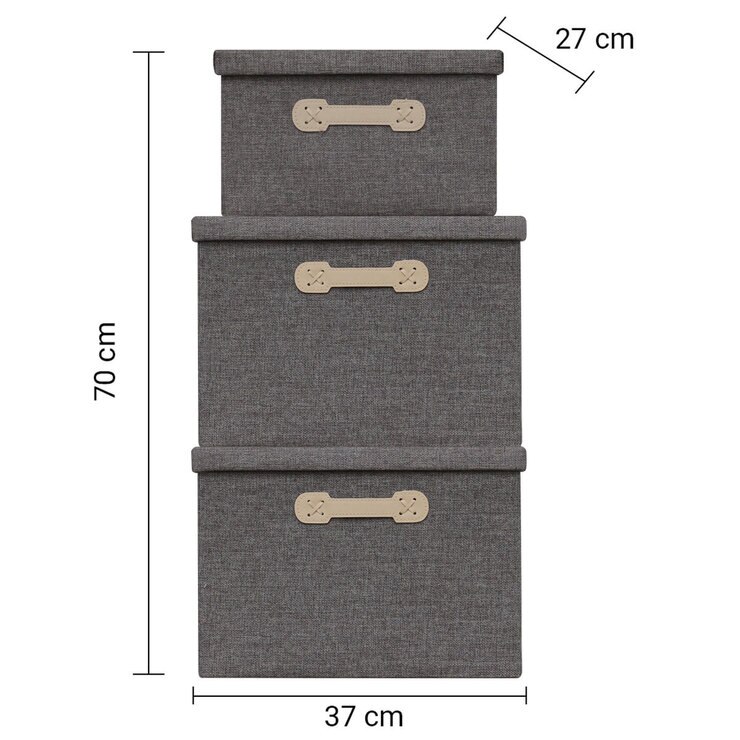 Ag Box, Set de 3 Cajas de Almacenamiento Plegables para Armario, Gris