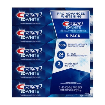 Pasta Dental Crest 3D White Advanced Whitening 5 pzas de 147 g