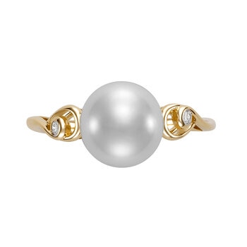 Anillo de Perlas Cultivadas, 8.0-9.0mm, con Diamantes 0.34ctw, de Oro Amarillo de 14K