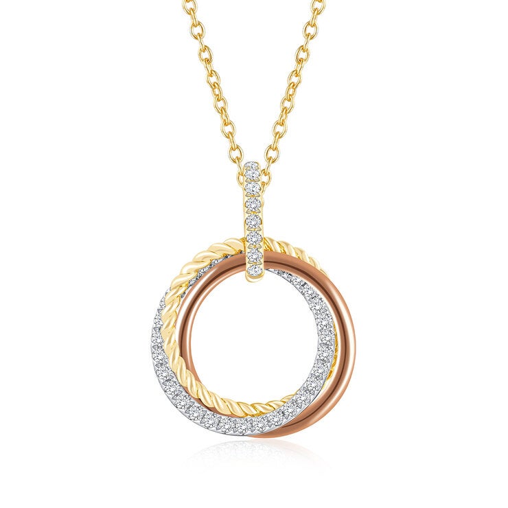 Collar con Dije Circular, 0.27ctw Diamantes, Oro Blanco y Amarillo 14K Collar con Dije Circular, 0.27ctw Diamantes, Oro Blanco y Amarillo 14K
