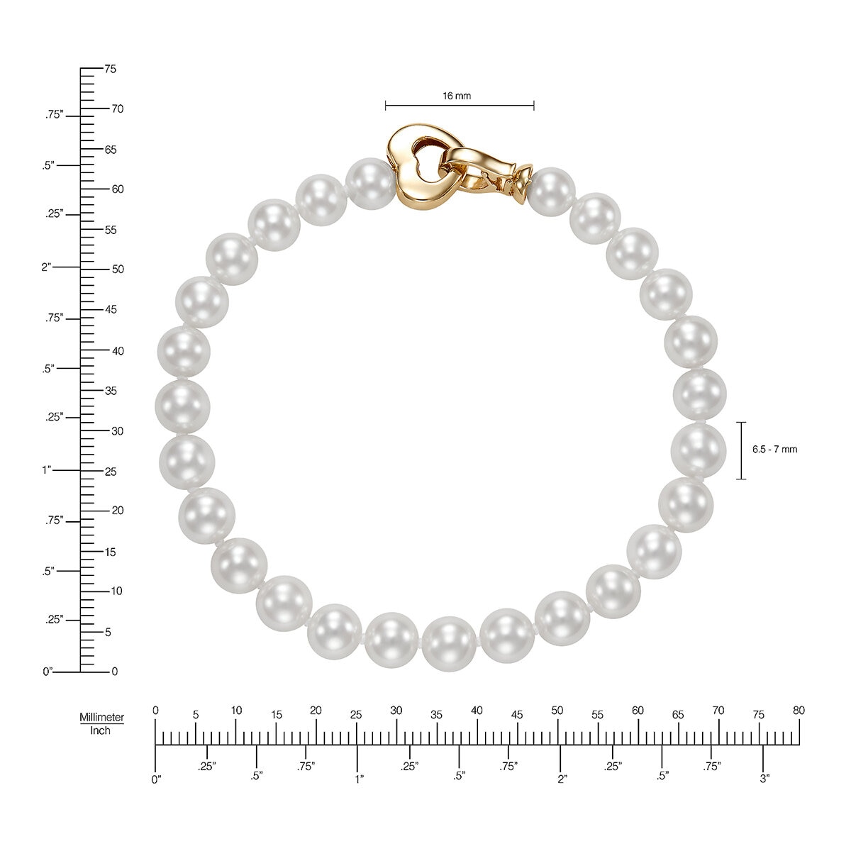 Pulsera de Perlas Cultivadas 6.5-7.0mm, Oro Amarillo de 14k