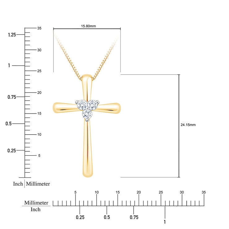 Dije de Cruz de Diamantes, 0.12ctw, Oro Amarillo de 14K, 45.72cm