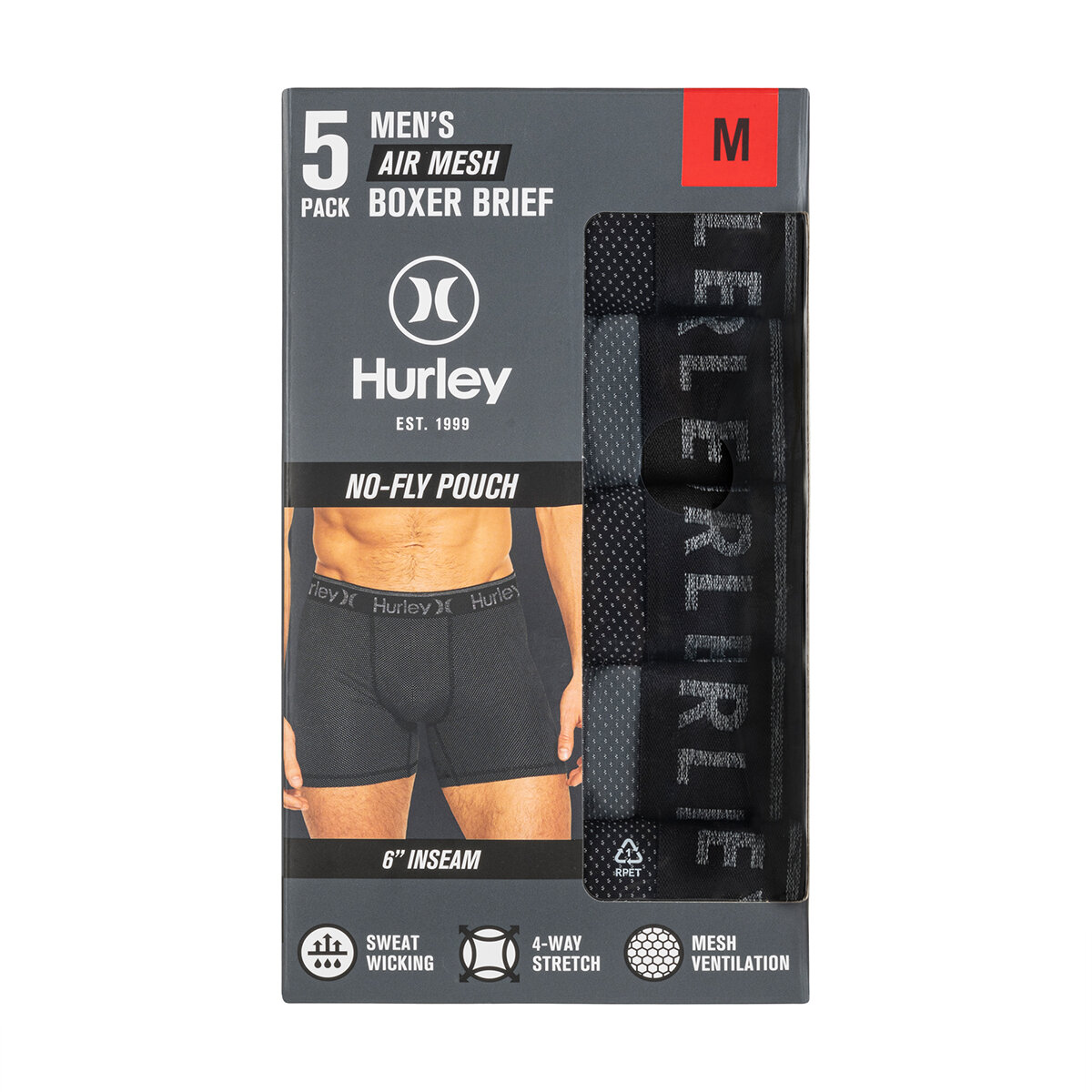 Hurley Bóxers para Caballero 5 piezas Negro Grande