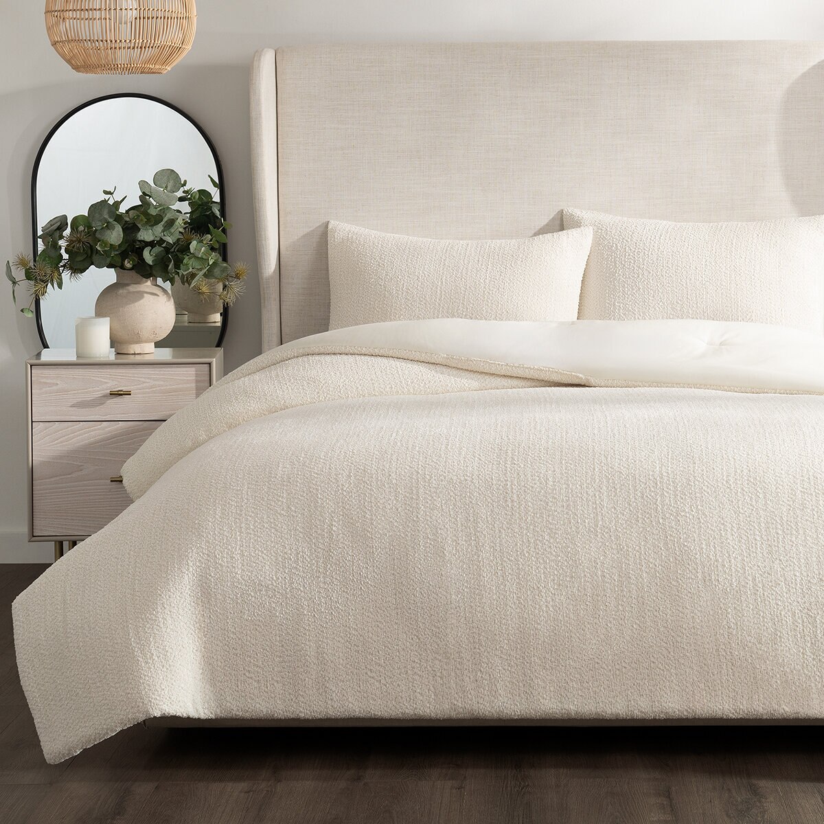 Cococozy, Juego de Edredón, Modelo Boucle, Tamaño King, Color Blanco