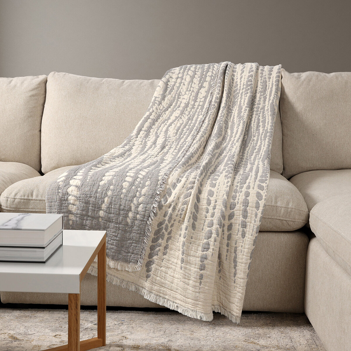 Life Comfort, Frazada Reversible de Algodón, Hojas Azul/ Blanco