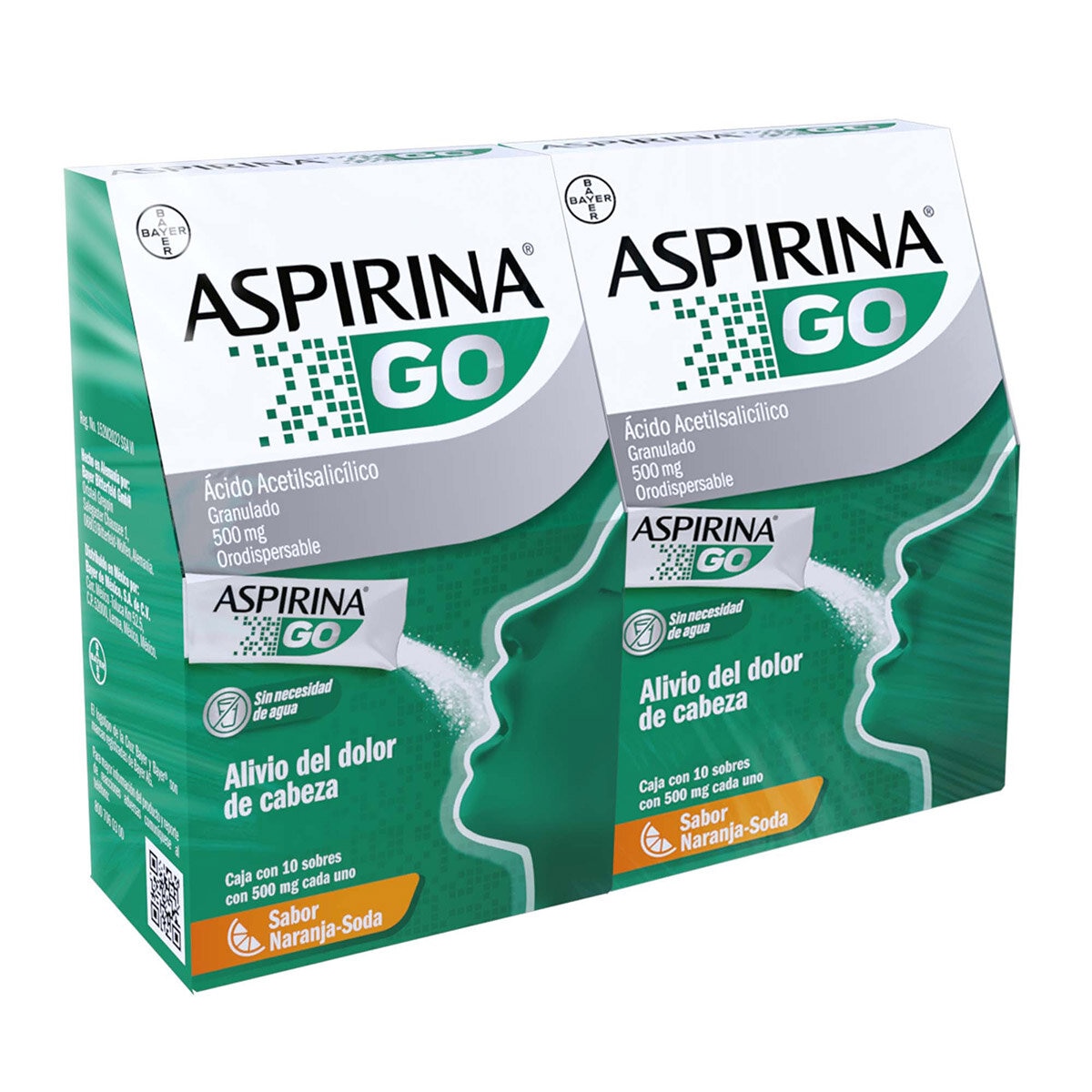 Aspirina Go Sabor Naranja 2 Cajas con 10 Sobres c/u