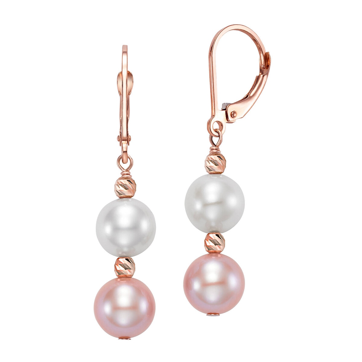 Aretes de Perlas Cultivadas, Oro Rosa de 14K