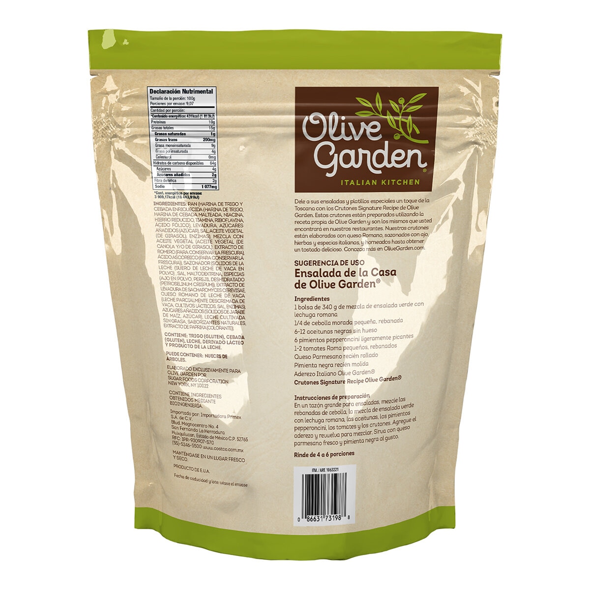 Olive Garden Crutones Ajo y Queso Romano 907 g