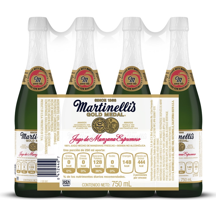 Martinelli´s jugo de manzana espumoso 4 botellas de 750ml Costco Mexico